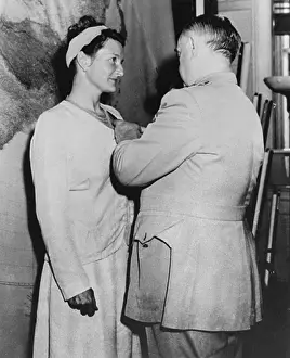 Espionage Prints: Virginia Hall receiving the Distinguished Service Cross in 1945 from OSS chief