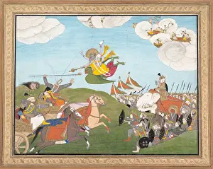 Bird Prints: VISHNU AS VARAHA, THE BOAR AVATAR, SLAYS BANASUR, A DEMON GENERAL, 19th c. Hindu, painting