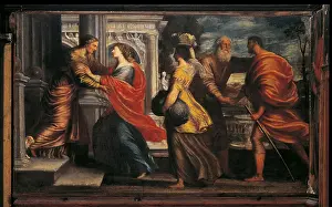 Visitation (Visitazione), by Enrico Fallange, and of the 17th Century, oil on canvas - Italy, Venice, Church of St. Bartholomew, Oratorio dei Tedeschi. Whole artwork view