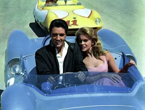 Race Car Prints: VIVA LAS VEGAS, Elvis Presley, Ann-Margret, 1964, in racing car