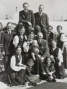 The Von Trapp family (L. to R.) top, Werner & Rupbert, Dr. Franz Wasner extreme left, then Johanna, Martina, Mr. & Mrs