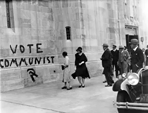 Vandalism Prints: VOTE COMMUNIST is painted on the Church of Heavenly Rest on Fifth Ave. and 90th Street
