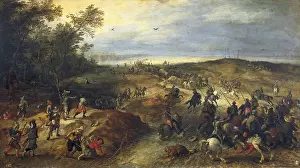 VRANCX, Sebastiaen (1573-1647); Breugel, Jan, The Elder, called "Velvet Bruegel" (1568-1625). Assault on a Convoy. beg. 17th c