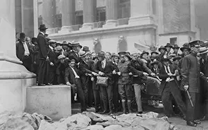 Financial District Prints: The Wall Street Bombing. Soldiers and police form a line at door of the Morgan Bank while bodies of the victims