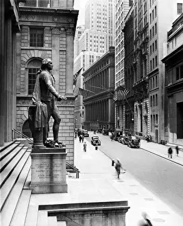Financial District Prints: Wall Street is virtually deserted in front of the US Sub-treasury building