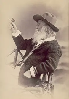Whitman Prints: Walt Whitman, 1877, holds a cardboard butterfly while seated