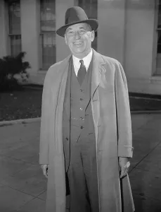 Menswear Prints: Walter Chrysler 1875-1940 automobile magnate leaving the White House after a meeting with President Roosevelt