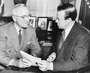 Reuther Prints: Walter Reuther, new President of the CIO, with President Harry Truman, Dec. 12, 1952