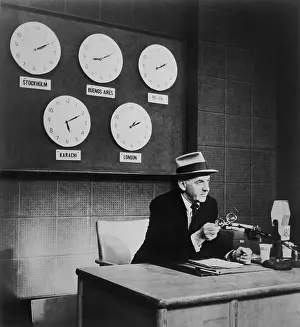 Winchell Prints: Walter Winchell during ABC-TV and radio simulcasts in 1954