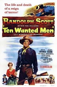 Images Dated 13th June 2014: TEN WANTED MEN, US poster art, Jocelyn Brando (second left), Randolph Scott (center), 1955