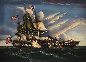 Smoke Prints: War 1812. USS Constitution in naval battle with HMS Guerriere, Aug. 19 1812