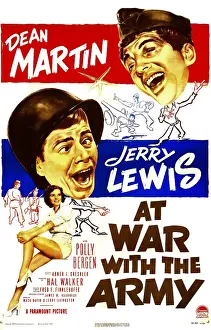 Bergen Prints: AT WAR WITH THE ARMY, US poster, from top: Dean Martin, Jerry Lewis, Polly Bergen, 1950