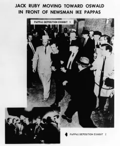 Dallas Prints: Warren Commission Exhibit. Jack Ruby moving toward Oswald in front of newsman Ike Pappas