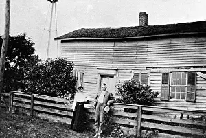 1910s Candid Prints: Warren G. Harding, 29th President of the United States (1921-1923) poses in front of his birthplace