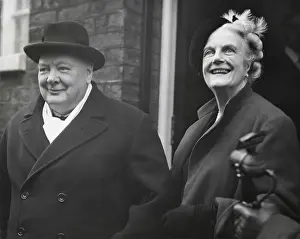 Lcgr1501 Prints: Wartime Premier, Winston Churchill, with his wife Clementine on his 75rd Birthday