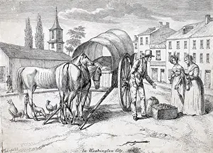 February Prints: Washington, D.C. Man with two horses and cart selling produce from a covered wagon
