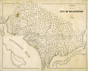 District Of Columbia Prints: Washington, D.C. Map showing the original plantation land that would become the District of Columbia
