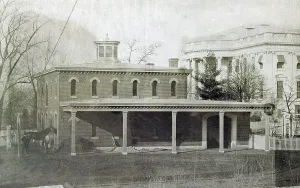 Images Dated 22nd May 2012: Washington, D.C. President's stables (White House in the background). 1857