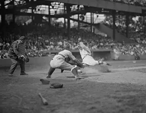 Runner Prints: Washington Senators Goose Goslin slides safely into home