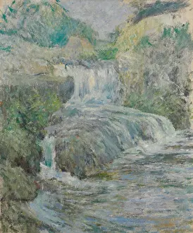 Turquoise Prints: WATERFALL, by John Henry Twachtman, 1889-1891, American painting, oil on canvas