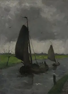 Spring Prints: Waterway with Sail Barges, by Eduard Karsen