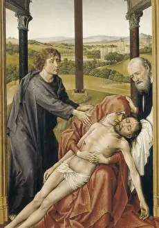 WEYDEN, Rogier van der (1400-1464). Piet. 1435. Saint John, the Virgin, dead Christ and a praying donor. International gothic. Oil on wood. SPAIN. Madrid. Prado Museum