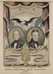 Eagle Prints: A Whig election banner for presidential and vice-presidential candidates Henry Clay (left) and Theodore M