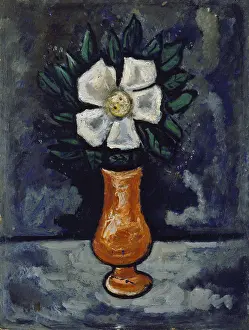 Frontal Prints: WHITE FLOWER, by Marsden Hartley, c. 1917, American painting, oil on wood
