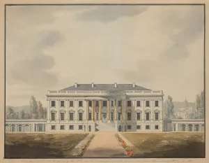 Images Dated 10th October 2011: The White House in 1817. View of the South Portico in a proposed renovation by Benjamin Latrobe