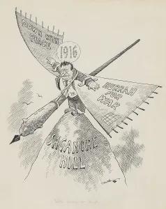 Militarism Prints: WHITE HOUSE OR BUST, is handwritten title of John Clubbs 1915 cartoon of Theodore Roosevelt
