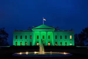 Holidays Prints: White House illuminated with green light for St