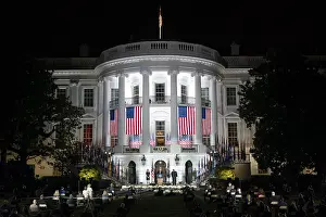 Supreme Court Prints: The White House South Portico is decorated with American