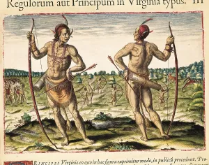 To Hunt Prints: WHITE, John (16th-1593); BRY, Theodor de (1528-1598). Indian chiefs of Virginia