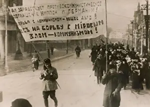 Russians Prints: White Russians demonstrate in support of the German-Japanese co-operation pact against Communists