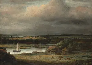 Netherlands Prints: WIDE RIVER LANDSCAPE, by Philips Koninck, 1648-49, Dutch painting, oil on canvas