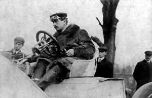 Steering Wheel Prints: William Kissam Vanderbilt II, seated at the wheel of a racing car. 1906