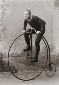 Bicycles Prints: William Martin champion six-day high-wheel bicycle rider of the world on his bicycle