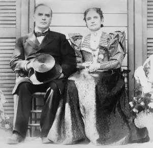 Badge Prints: William McKinley and Ida McKinley on their front porch during his Presidential campaign in 1896