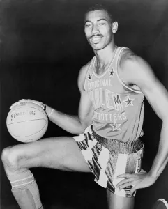 Hall Of Fame Prints: Wilt Chamberlain, wearing uniform of Harlem Globetrotters basketball team. 1959
