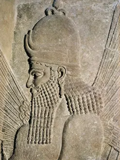 Iraqis Prints: Winged Genie. 883 BC - 859 BC. Upper detail