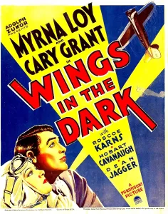 Airplane Prints: WINGS IN THE DARK, bottom from left: Myrna Loy, Cary Grant on window card, 1935