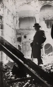 States Statesman Prints: Winston Churchill inspecting bomb damage in the House of Commons debating chamber on May 11