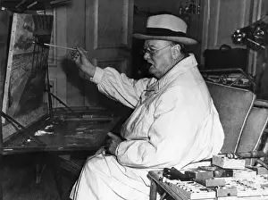 Easel Prints: Winston Churchill painting at the Surf Club