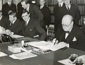 Ambassador Prints: Winston Churchill signing the Lend Lease agreement to lease British bases to the U