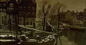 Multi Story Buildings Prints: Winter in Amsterdam, by George Hendrik Breitner, c. 1900-01, Dutch painting, oil on canvas