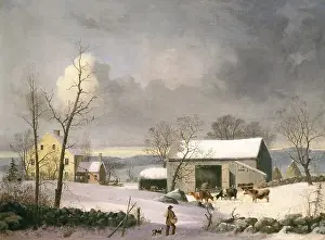 Hedgerows Prints: Winter in the Country, by George Henry Durrie, 1858, American painting, oil on canvas