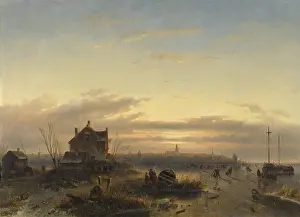 Recreation Prints: Winter on the IJ in Amsterdam, by Charles Leickert, 1850, Belgian painting, oil on canvas
