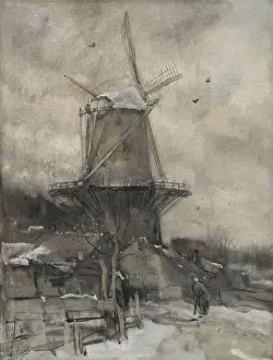 Brush Prints: A Mill in the Winter, by Jacob Maris, c