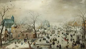 Boats Prints: Winter Landscape with Ice Skaters