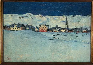 Divisionism Prints: Winter View of Savognino (Savognino under the Snow)